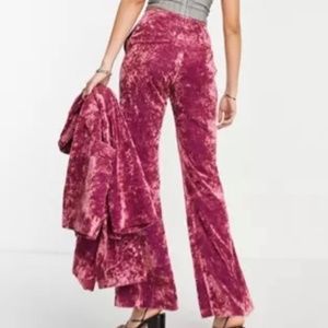 Topshop crushed velvet pant in pink